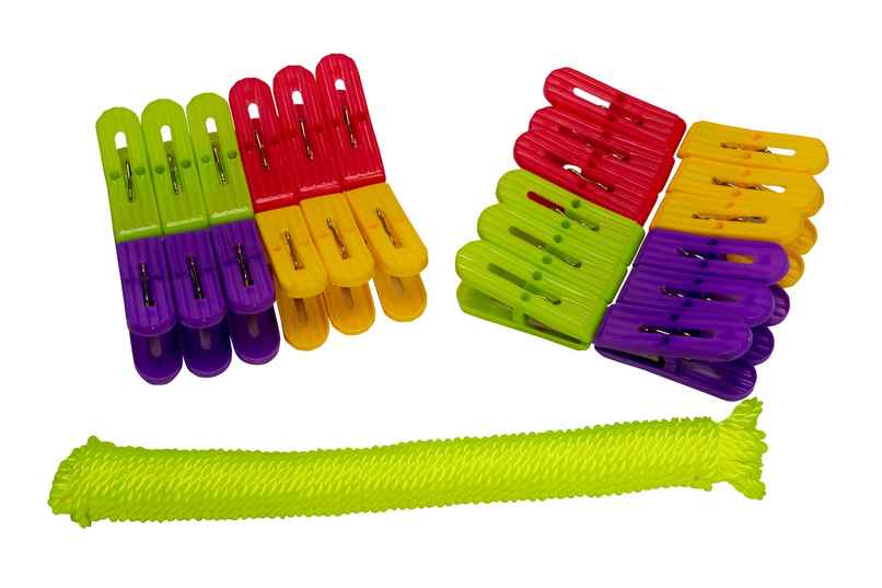 Swastik Housewares Premium Plastic Cloth Clips With Rope - 10 m | Colour May Vary