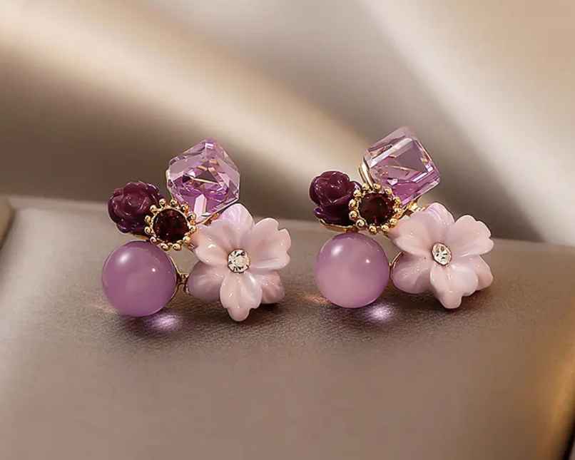 Estailo Fashion Women's Jewellery Earrings Purple Floral One Size | E0001378