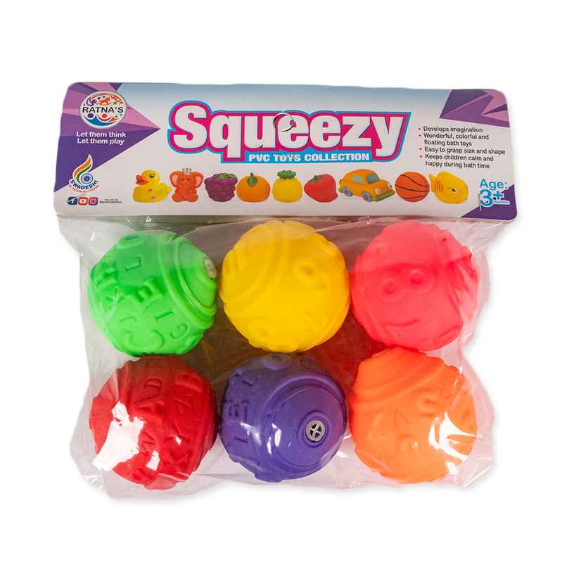 Ratna's Squeezy Abc | 123 Ball - 6 Pcs | Assorted