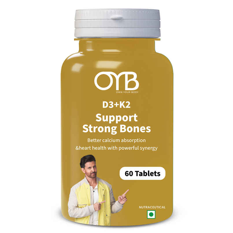 OYB D3 + K2 for Bone & Heart Health with D3, K2 MK-7 & Calcium | 60 Tablets | OYB D3 + K2