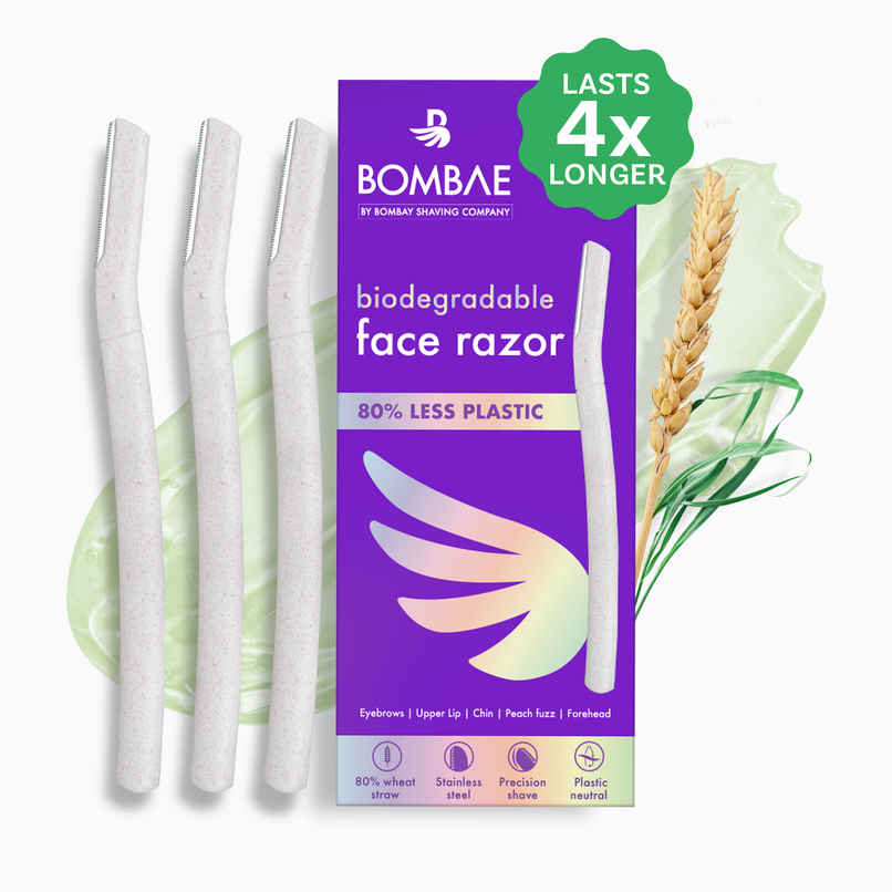 Bombae Biodegradable Face And Eyebrow Razor For Women| Reusable| 3 Pieces