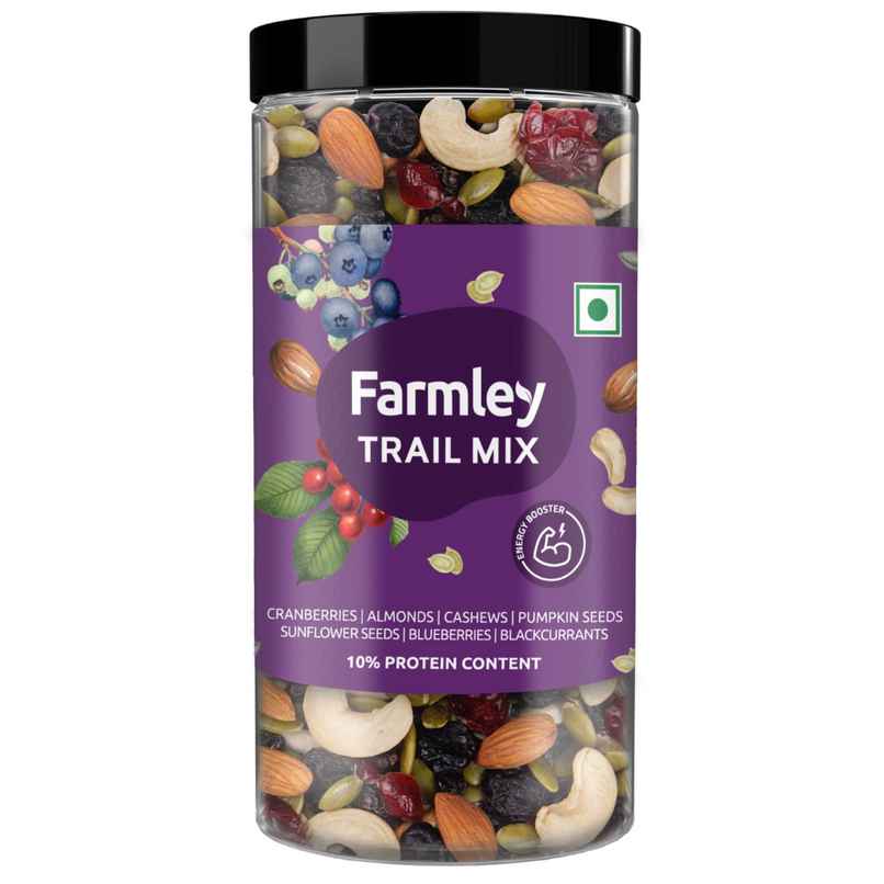 Farmley Trail Mix Dry Fruit- Almonds, Cashews, Cranberries, Blueberries, Blackcurrant & More Farmley Trail Mix Dry Fruit- Almonds, Cashews, Cranberries, Blueberries, Blackcurrant & More