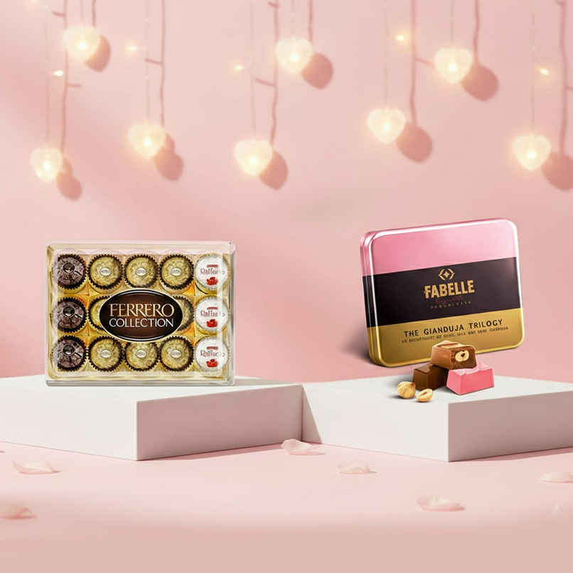 Ferrero Collection Assorted Chocolate Gift Pack (172.2g) & Fabelle Gianduja Trilogy- Assorted Luxury Handcrafted Chocolate Box (144g) Combo
