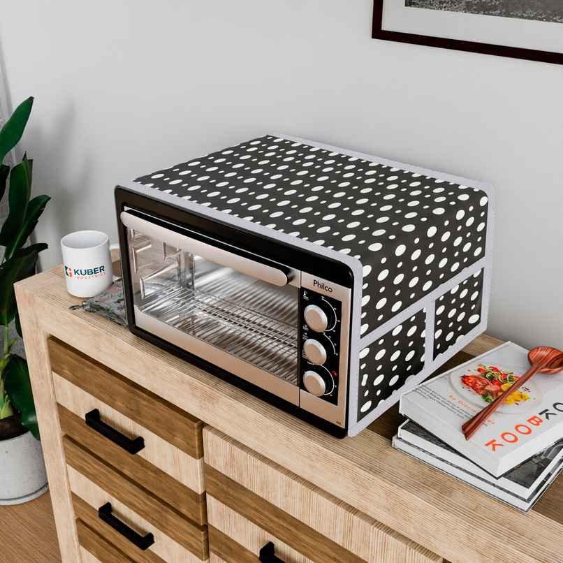 Kuber Industries Microwave Cover with 4 Storage Pockets | Dustproof | Dots Grey