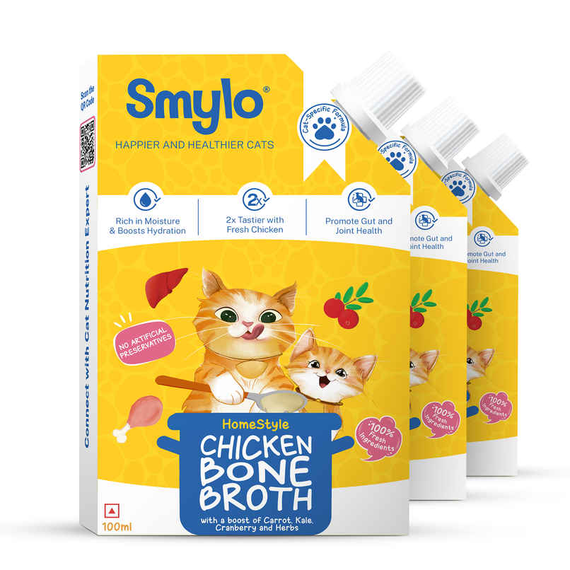 Smylo Homestyle Chicken Bone Broth for Cats Hydrating Topper for Shiny Coat Strong Joints All Ages