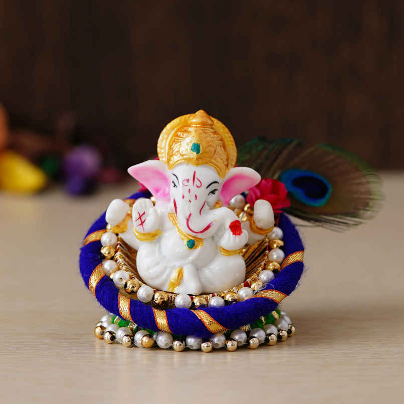 eCraftIndia Lord Ganesha Idol on Decorative Handcrafted Floral Plate for Home and Car eCraftIndia Lord Ganesha Idol on Decorative Handcrafted Floral Plate for Home and Car