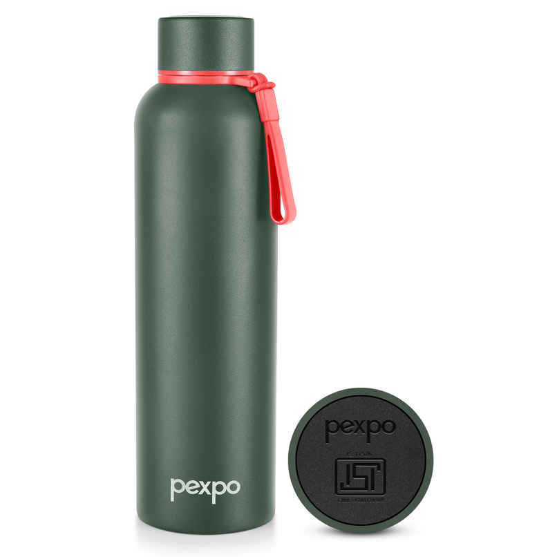 Pexpo Bravo Hot & Cold ISI Certified Insulated Thermosteel Water Bottle | Military Green | 1 L