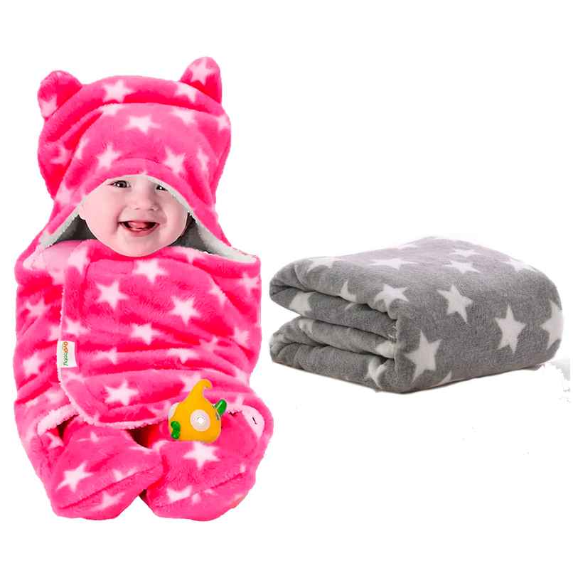 Oyo Baby Blankets New Born Combo,0-6 Months, , Skin Friendly, Star Grey & Pink