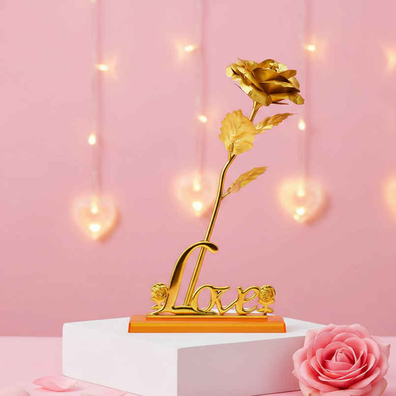 Golden Rose Love Decorative Showpiece Gift | Perpetual Mart