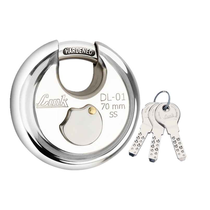Link Stainless Steel Disc Lock DL-01 70mm with Hardened Shackle & 3 Nickel Silver Keys Link Stainless Steel Disc Lock DL-01 70mm with Hardened Shackle & 3 Nickel Silver Keys