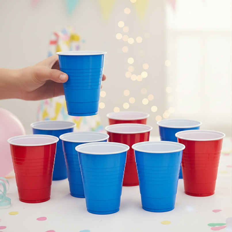 Disposable Premium Plastic Party Glass | Red and Blue | 450 ml | Pack of 10 | Tempware