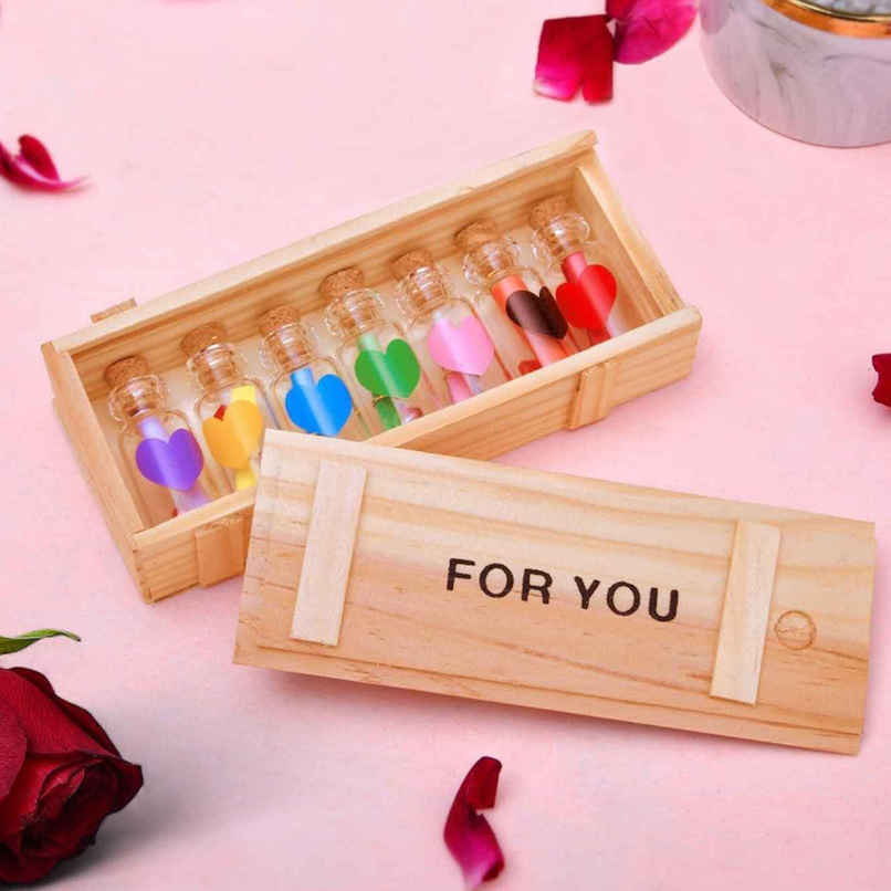 Love Message Bottles Set in Wooden Gift Box | Perpetual Mart Love Message Bottles Set in Wooden Gift Box | Perpetual Mart