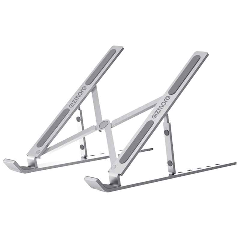 Gizmore GIZ LS10 Laptop Stand Supports laptops up to 39.6 cm (15.6"), Aluminium Alloy Body with 6 Adjustable Levels Stand, Anti Slip Silicon Rubber Pads, Foldable Laptop Stand - Silver