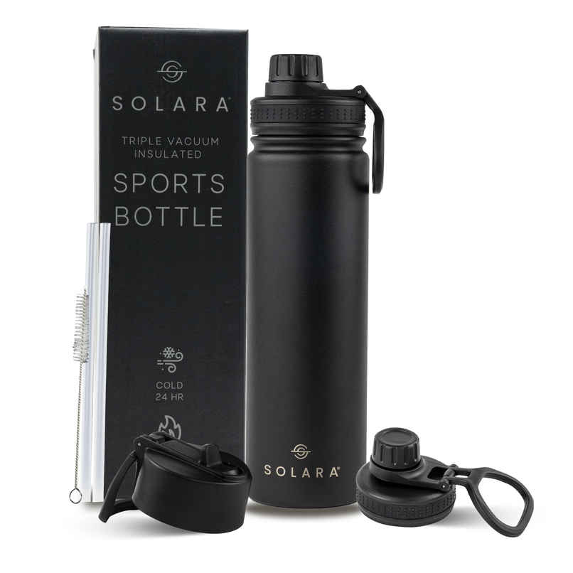 Solara Stainless Steel Insulated Water Bottle for Travel, Office, School, Gym | Black | 650 ml