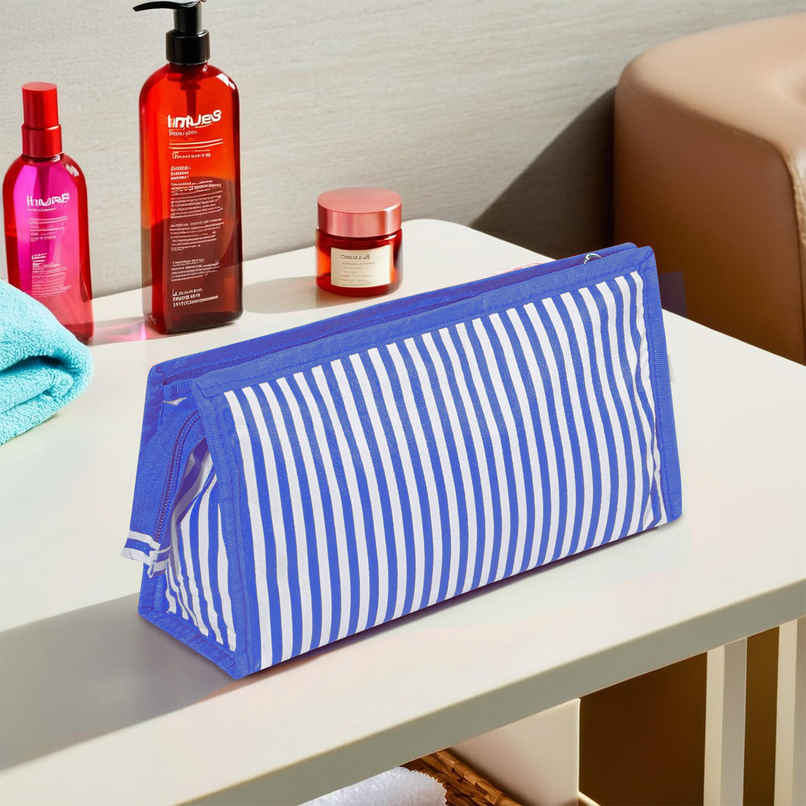 Kuber Industries PVC Toiletry Organizer | Waterproof Travel Cosmetic & Makeup Kit | Blue