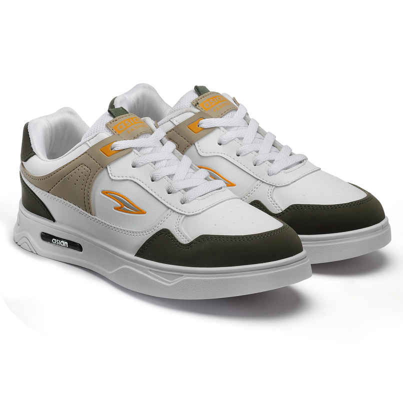 Asian Boston-01 Men Sneakers White-Mehandi-Beige (UK-7)