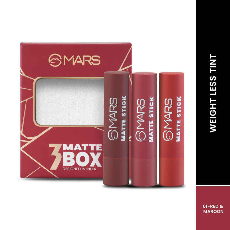 MARS Cosmetics Gift Box Set of 3 Matte Lipsticks | 01-Red & Maroon MARS Cosmetics Gift Box Set of 3 Matte Lipsticks | 01-Red & Maroon
