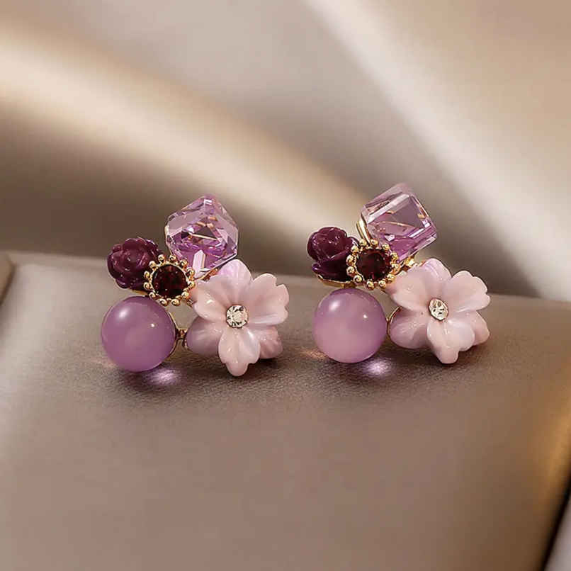 Estailo Fashion Women's Jewellery Earrings Purple Floral One Size | E0001378