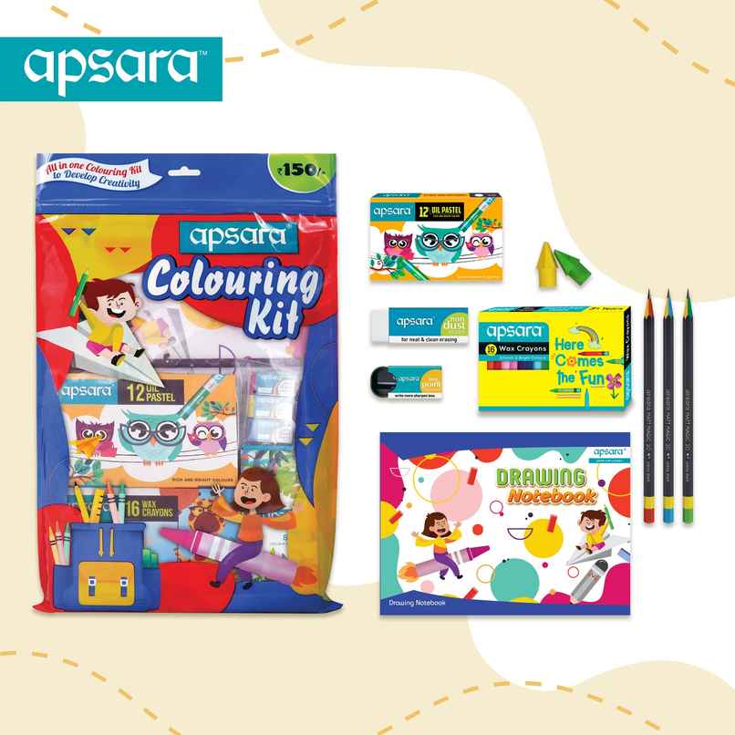 Apsara Colouring Kit, Wax Crayon, Oil Pastel, Sharpener, Eraser, Pencil, Drawing Book For Gifting Apsara Colouring Kit, Wax Crayon, Oil Pastel, Sharpener, Eraser, Pencil, Drawing Book For Gifting
