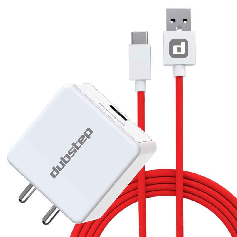 Dubstep Sprint All-in-one 25W 5A Charger with Type-C Cable Supports All Fast Charging Technologies (Cable Included) - White, Red