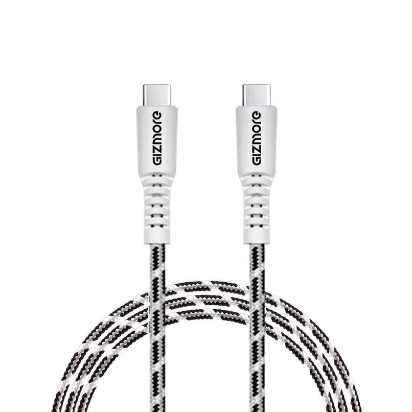 Gizmore (WCC65) 65W Type C To Type C Fast Charging Cable For Smartphones and Laptops, 1M, Premium Braided - Black & White