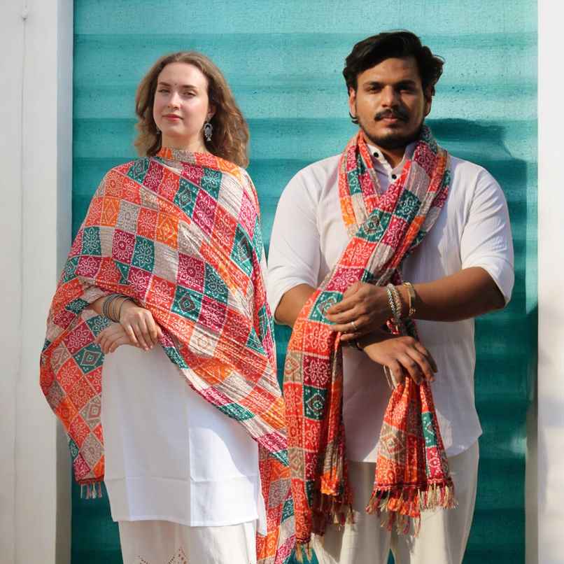 Multicolor Print Dupatta with Red Base | House of Festivals