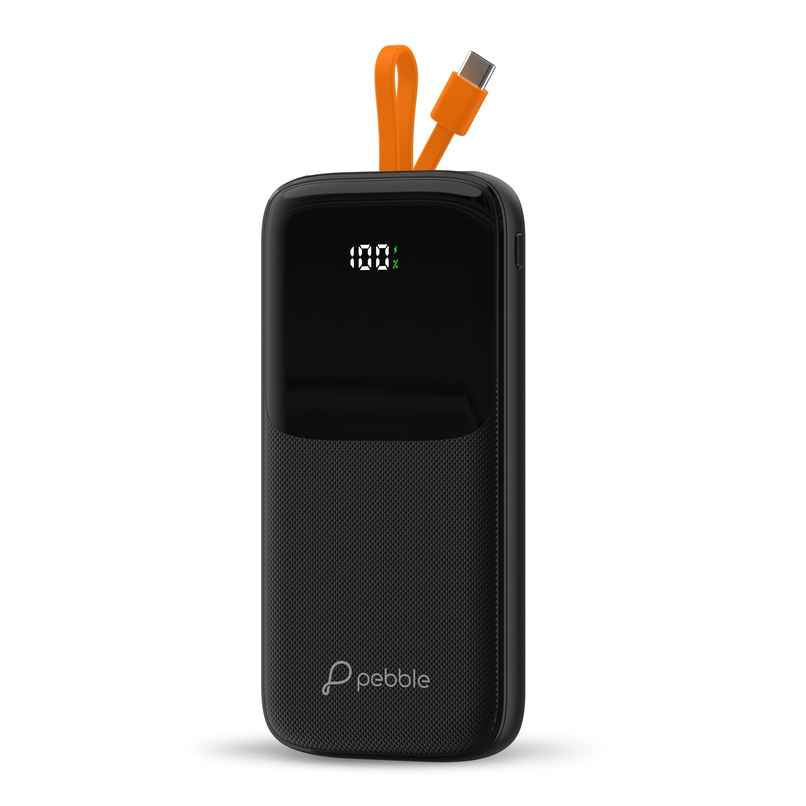 Pebble Rapid Electra10 10000mAh Power Bank | 22.5W Fast Charging | Inbuilt Cable & Display Pebble Rapid Electra10 10000mAh Power Bank | 22.5W Fast Charging | Inbuilt Cable & Display