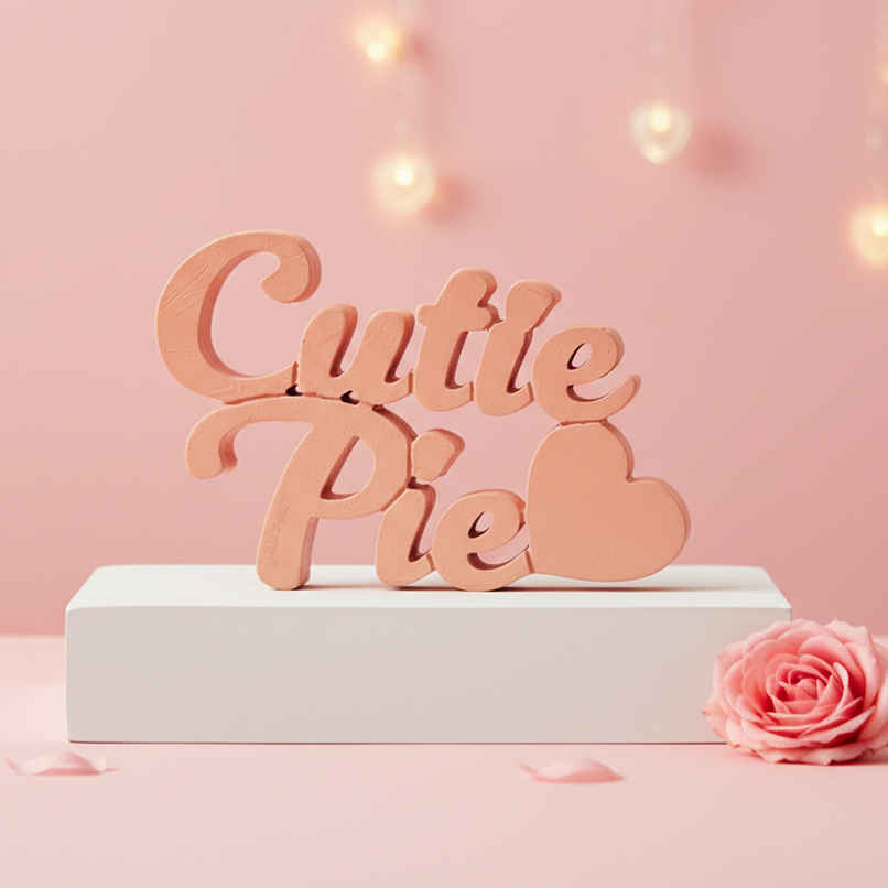 Peach "Cutie Pie & Heart" Wooden Cutout | Valentine's Day Gift | EcraftIndia
