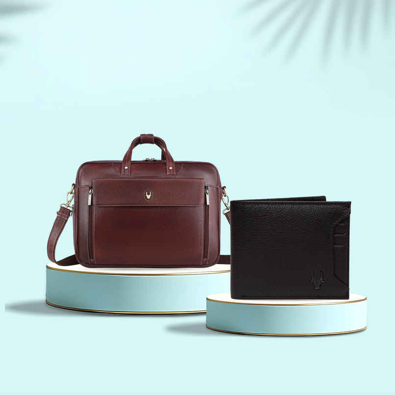 Wildhorn Men'S Leather Wallet | Black - One Size (1pc) & Wildhorn Men'S Solid Leather 25 L Laptop Bag | Maroon - 15.6 Inches (1pc) Combo