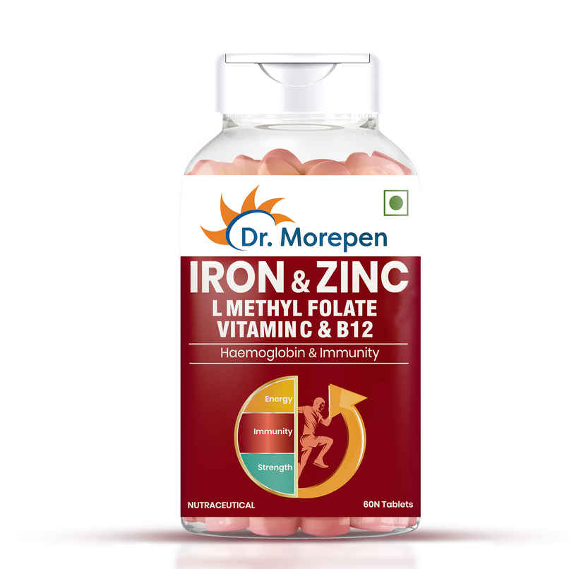 Dr. Morepen Iron & Zinc with Vitamin C & B12 Increase Haemoglobin, Enhance Immunity Dr. Morepen Iron & Zinc with Vitamin C & B12 Increase Haemoglobin, Enhance Immunity