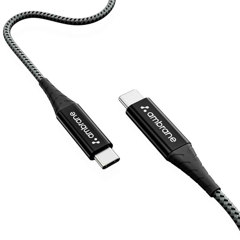 Ambrane Unbreakable 60W Fast Charging Braided Type C to Type C Cable - 1 m