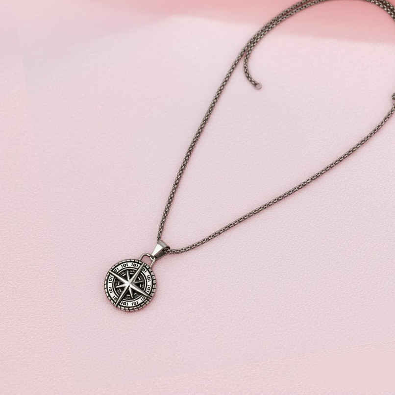 Fashion Frill Men's Cross Compass Pendant Chain Silver Onesize Fashion Frill Men's Cross Compass Pendant Chain Silver Onesize