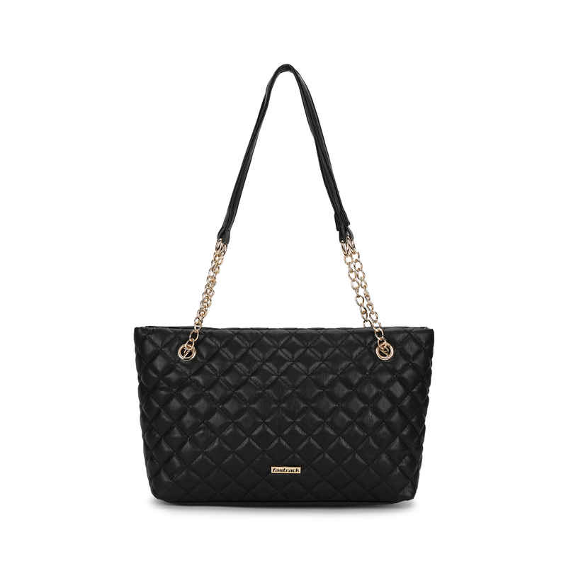 Fastrack PU Structured Quilted Tote Bag for Women | Black