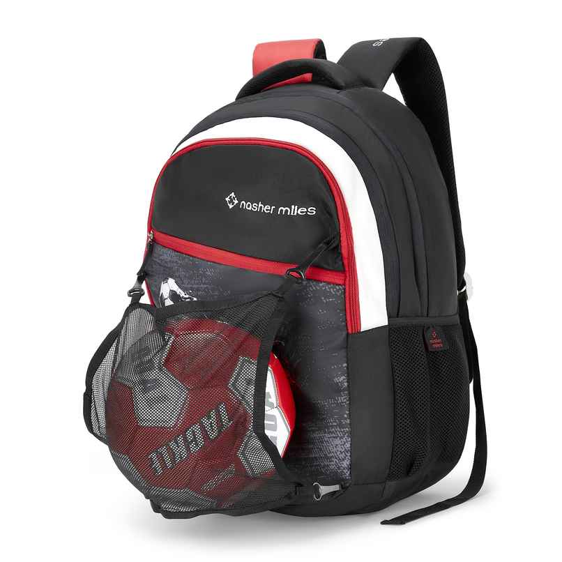 Nasher Miles Football Strike Backpack- Unisex- 3 Compartment College Bag - Black - 45L