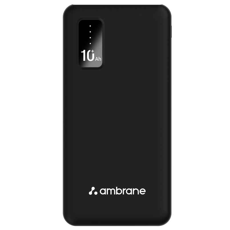 Ambrane 10000mAh Power Bank 10.5W Fast Charging Triple Outputs With USB-C Compact Powerbank | Black