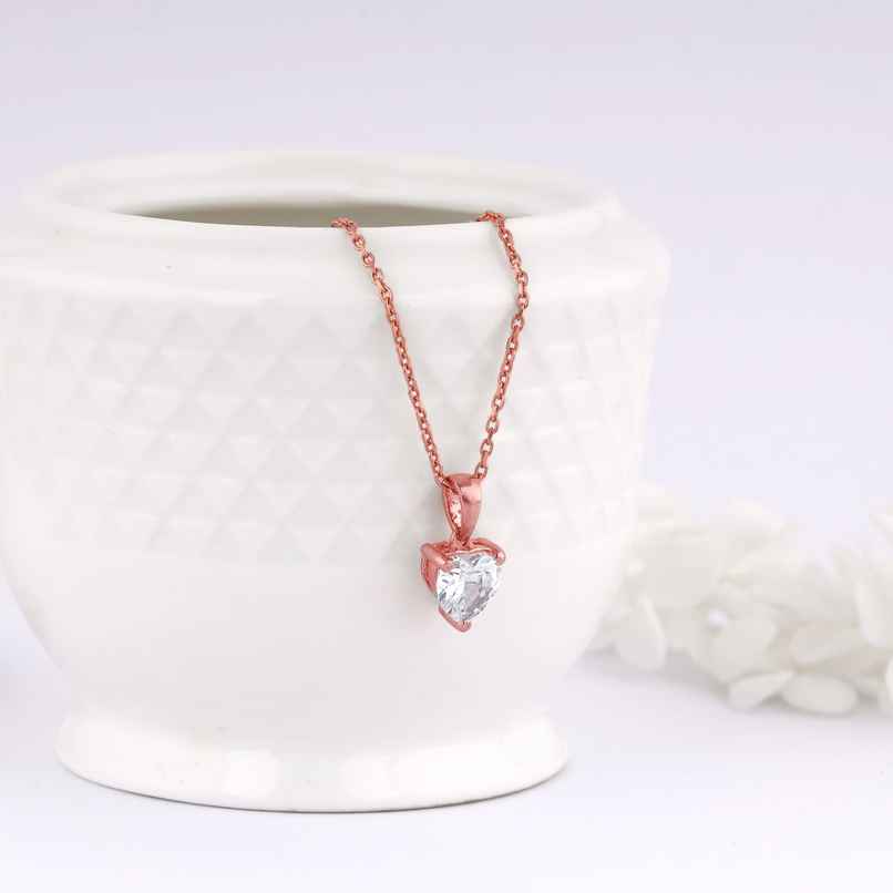 Giva Rose Gold Solitaire Heart Pendant With Link Chain