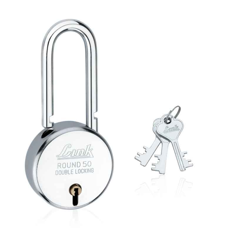 Link New Round Stainless steel 50 mm Long shackle Padlock with 3 keys Link New Round Stainless steel 50 mm Long shackle Padlock with 3 keys