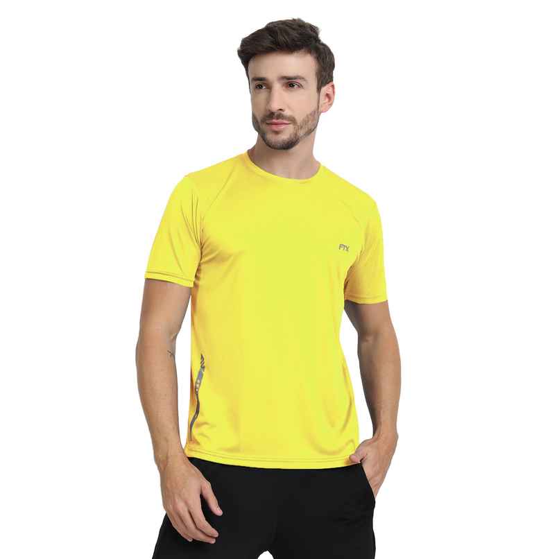 Ftx Men's Solid Round Neck Polyester Half Sleeve Casual T-shirt | Gold | L