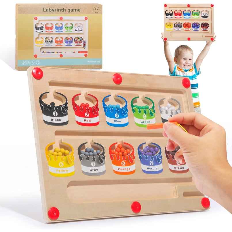 Kidology Wooden Magnetic Maze | Montessori Activity Busy Board Puzzle Toy For Kids - Number