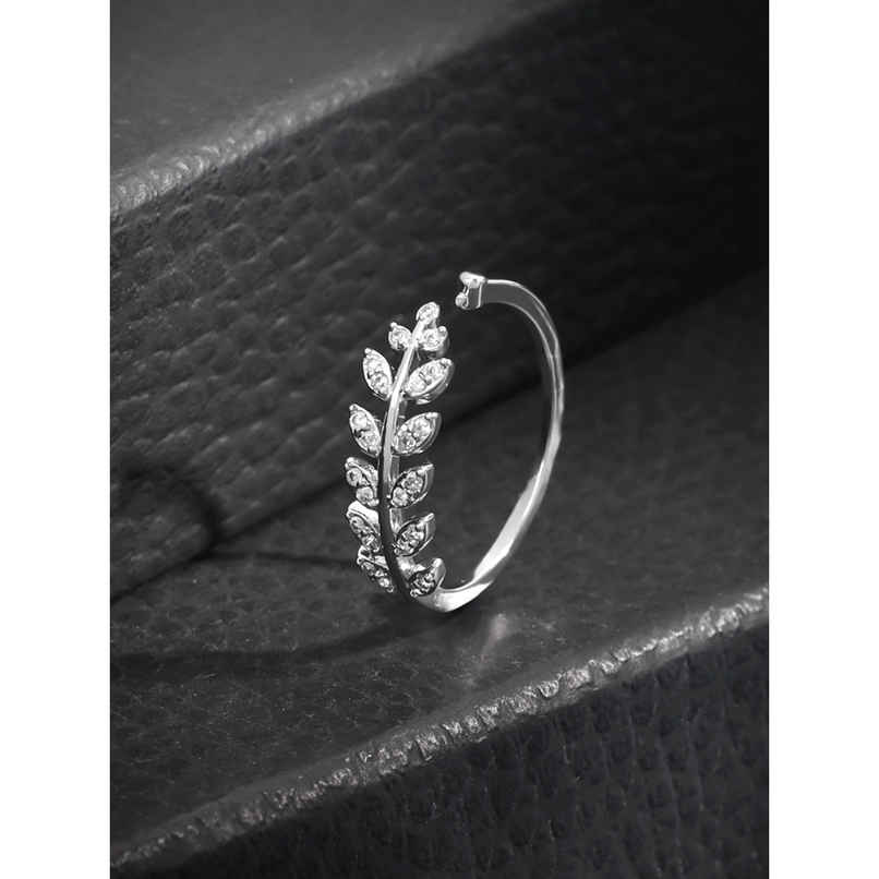 Yellow Chimes Silver-Plated White Crystal-Studded Finger Ring