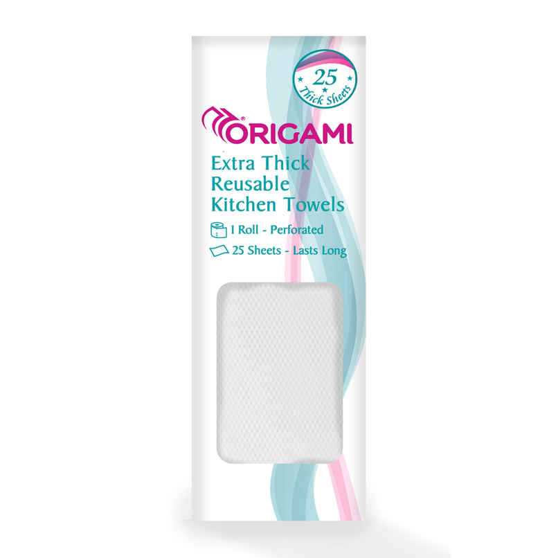 Origami Reusable Kitchen Towel Roll - 25 Sheets, Washable up to 2500 Times | Highly Absorbent