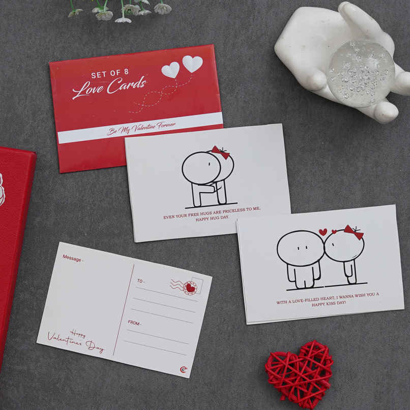 eCraftIndia Set of 8 Love Post Cards Valentine's Day Gift with Heartfelt Greetings | Red & White