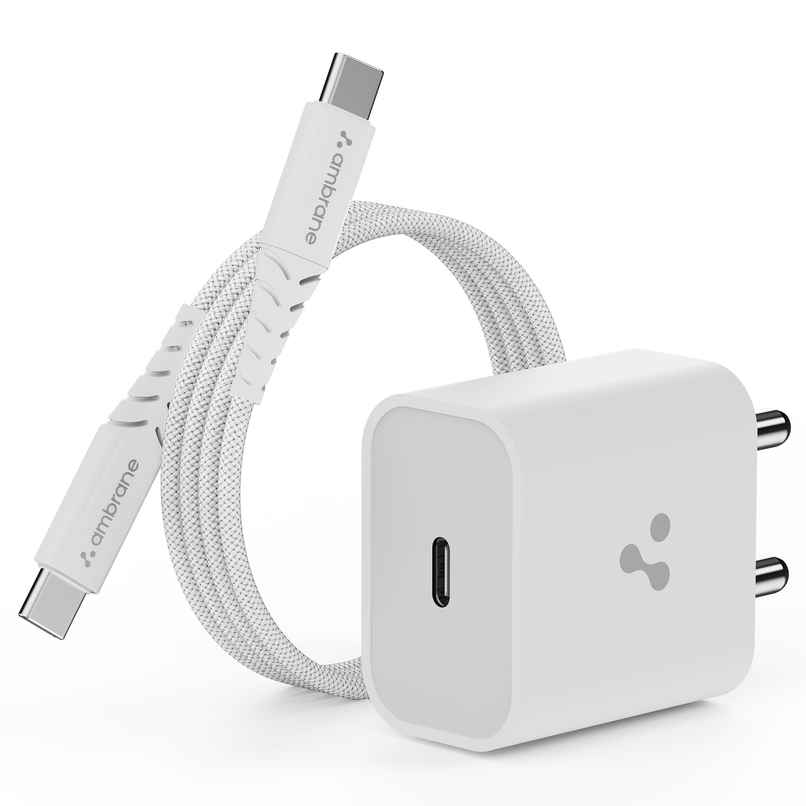Ambrane 20W Type C Mobile Charger Adapter with Type-C to Type-C Charging Cable- White