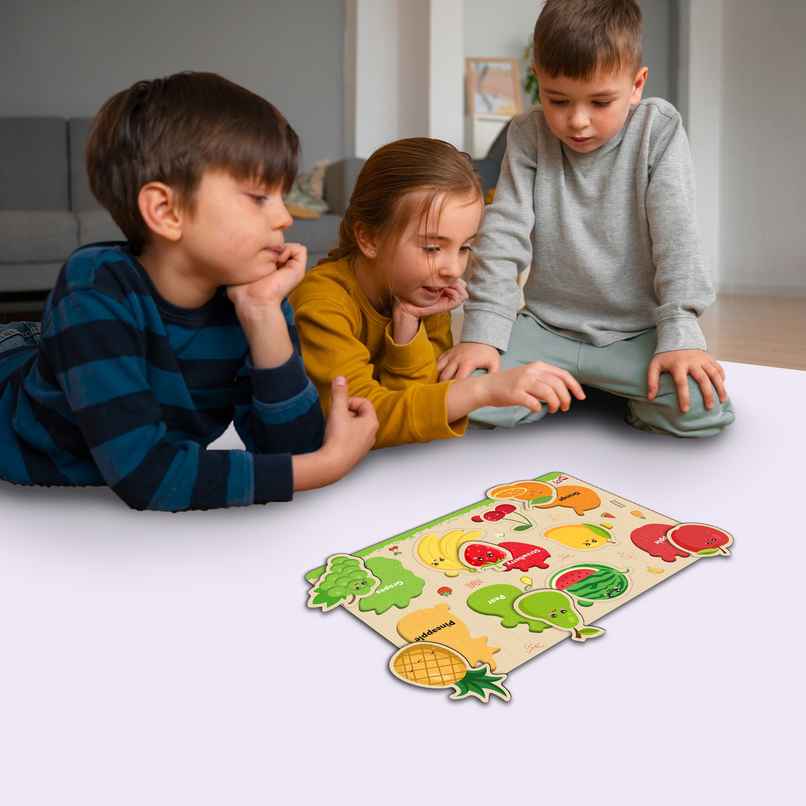 Little Berry Fruits Wooden Knob Puzzle Board For Kids With Pictures - Lb56