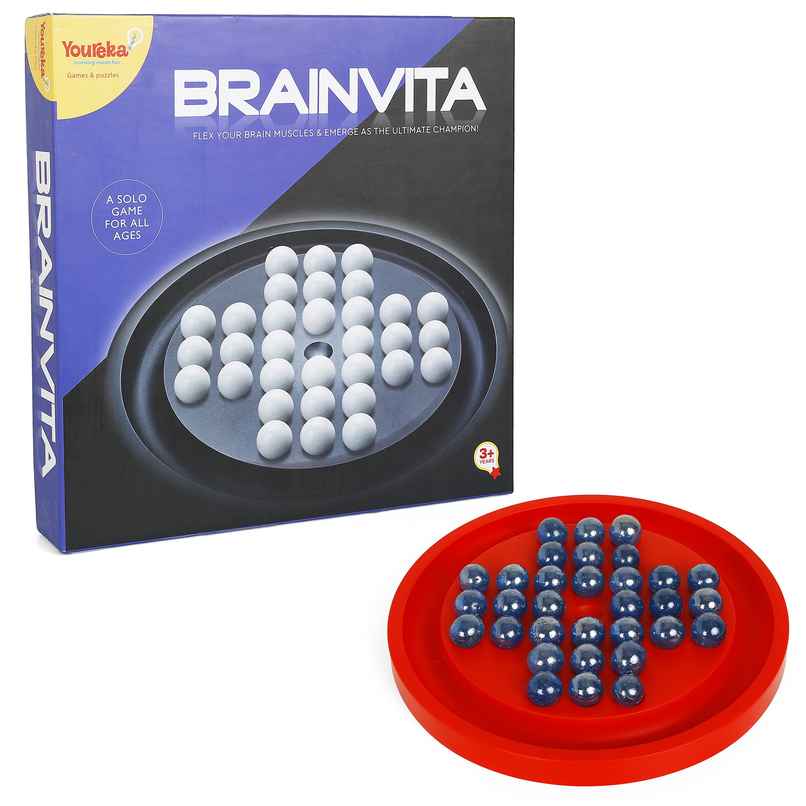 Toyden Brainvita Board Game With 32 Marbles, Marble Solitaire, Single Player Game, Ages 3 Years