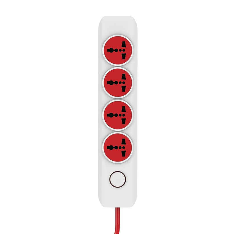Ailkin 4 + 1 250 Volts Power Strip Extention Board with Master Switch, Indicator, Safety Shutter & 4 International sockets, Extension Cord for Home Appliances - Red & White 