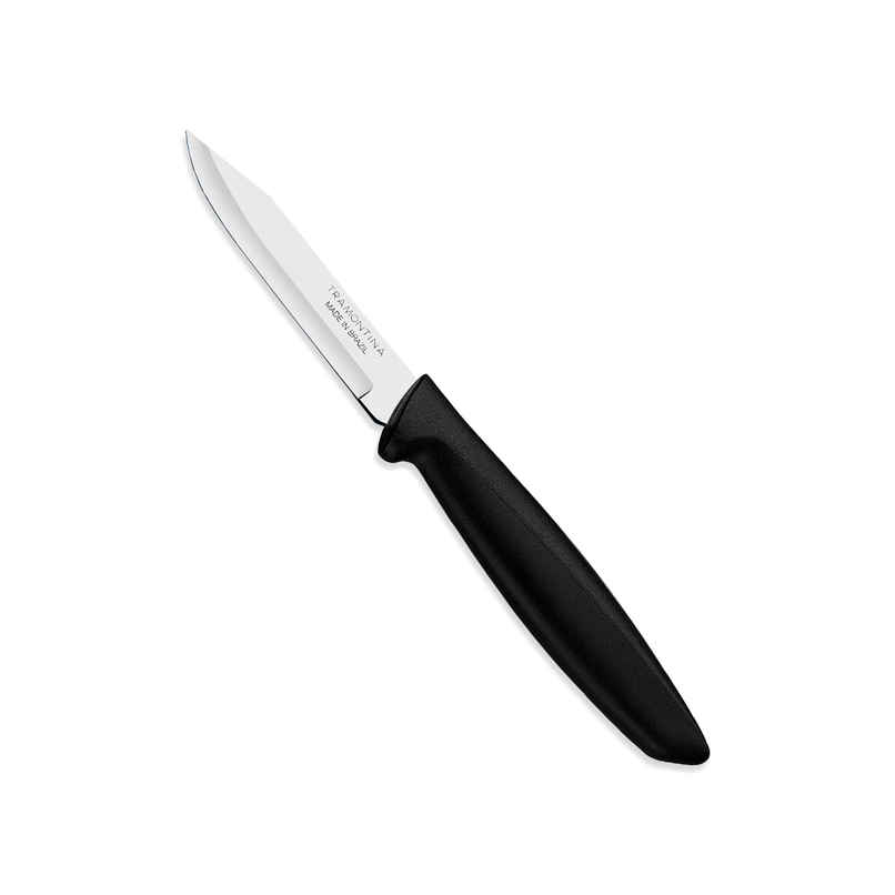 Tramontina Plenus Stainless Steel Vegetable and Fruit Knife/Chaku, 7cm/2.7 inch | Black | Straight/Plain Edge Knife | Polypropylene Handle | Dishwasher Safe | 5 Year Warranty | Made in Brazil