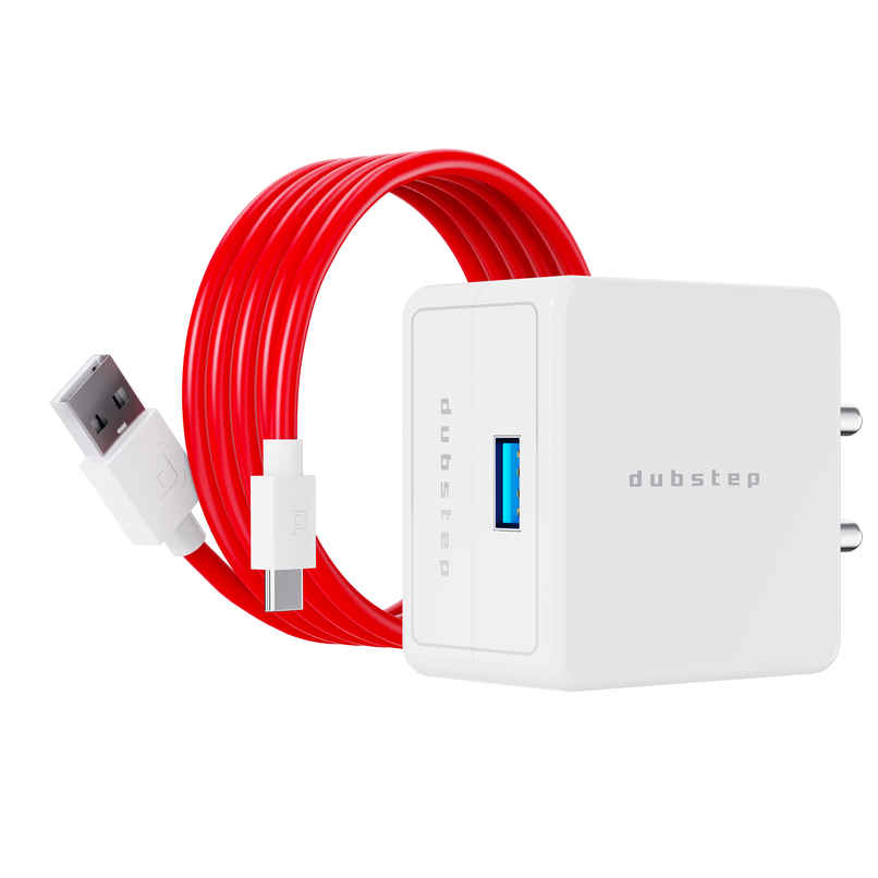 Dubstep Sprint All-in-one 25W 5A Charger with Type-C Cable Supports All Fast Charging Technologies (Cable Included) - White, Red