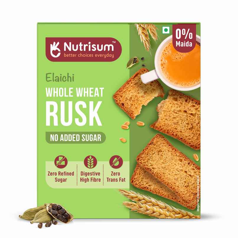 Nutrisum Whole Wheat Rusk - No Added Sugar- Elaichi