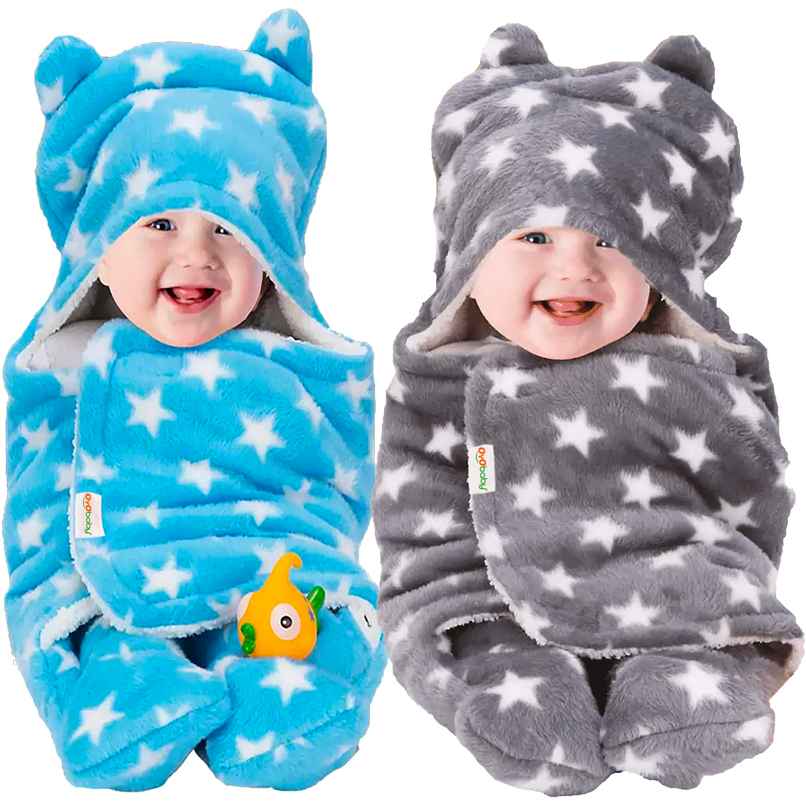 Oyo Baby Blankets New Born Babies Wrapper 76Cm X 70Cm, 0-6 Months Star Grey